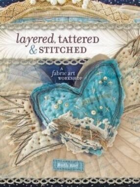 Layered, Tattered & Stitched Fabric Art Book - Turquoise Blue Heart